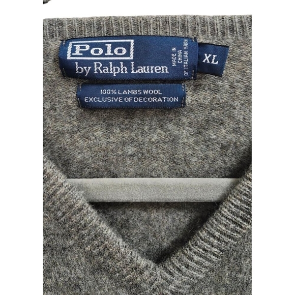 Vintage 1980's - 90's Men's X-Large Polo Ralph Lauren Gray Heather V-Neck Sweate - Picture 6 of 9